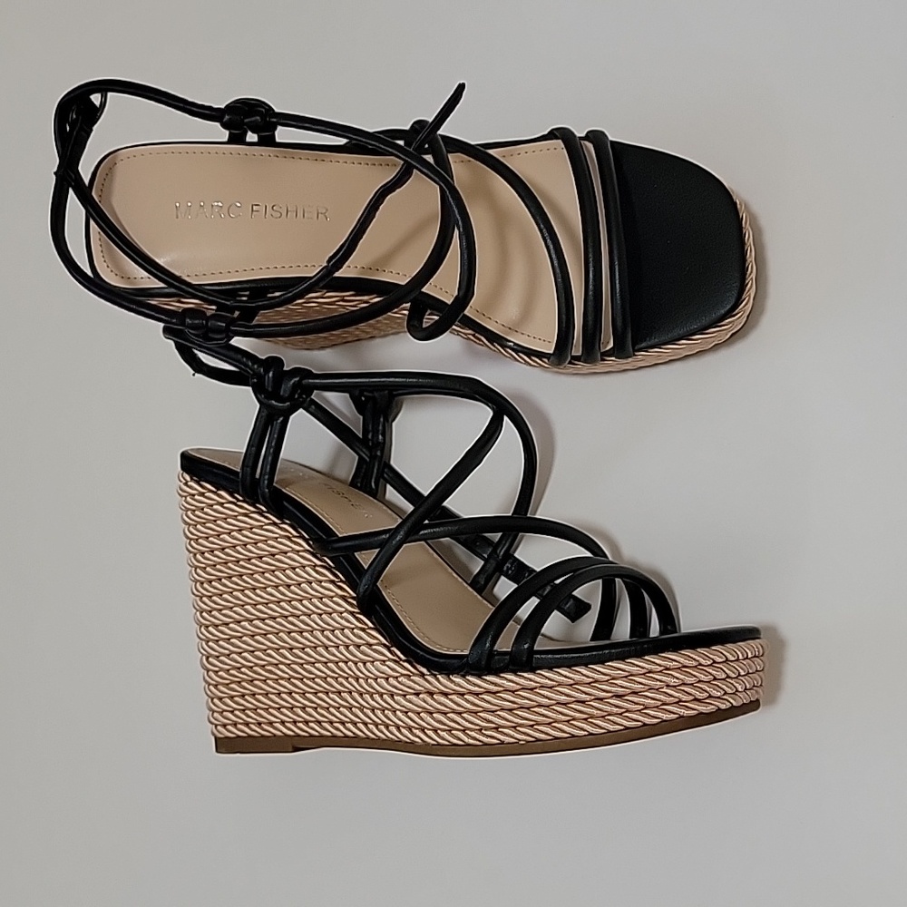 NWOT Marc Fisher Espadrille Wedge Sandals Black Sz: 6 - Picture 4 of 10